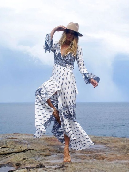 Le Salty Label Dresses & Skirts - Le Salty Label White Printed Wrap Maxi Dress